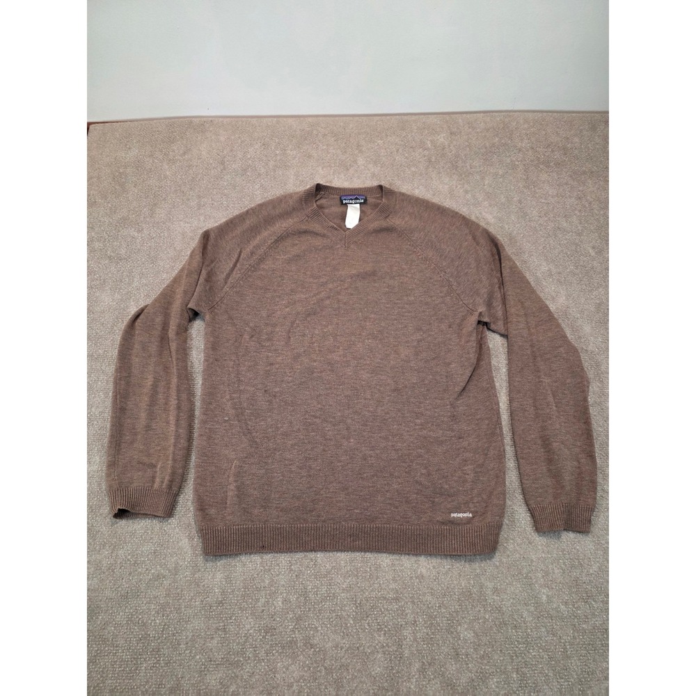 Patagonia Mens V-Neck Sweater Brown Raglan Sleeve Knit Pullover Small - See Note